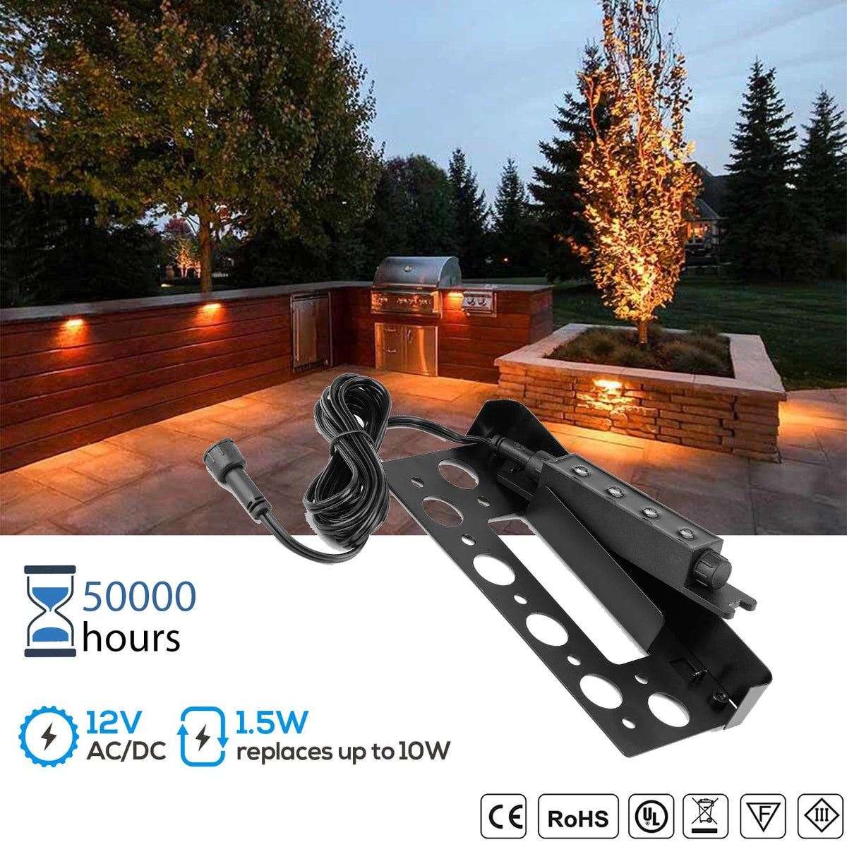 7 Inch LED Hardscape Lights,Retaining Wall Lighting,Low Voltage Paver Lamps,AC/DC 12V IP67 Waterproof 1.5W Outdoor Step Lights