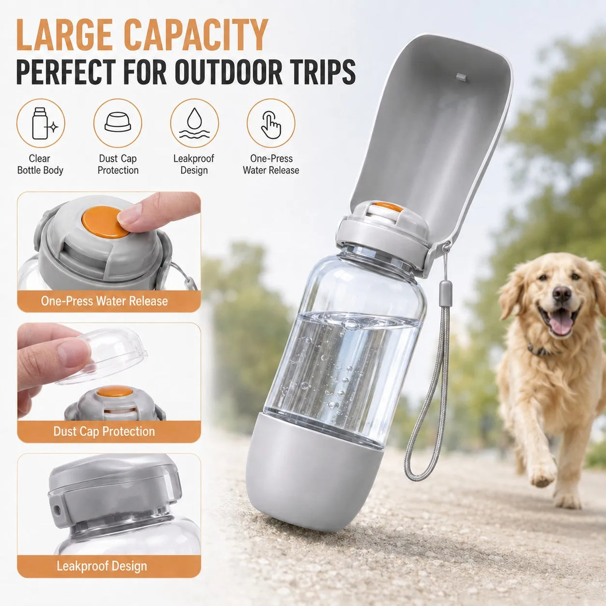 Portable Pet Dog Water Bottle for Small Large Dogs Outdoor Travel Hiking Leakproof Puppy Drinking Large Container Bowls Supplies